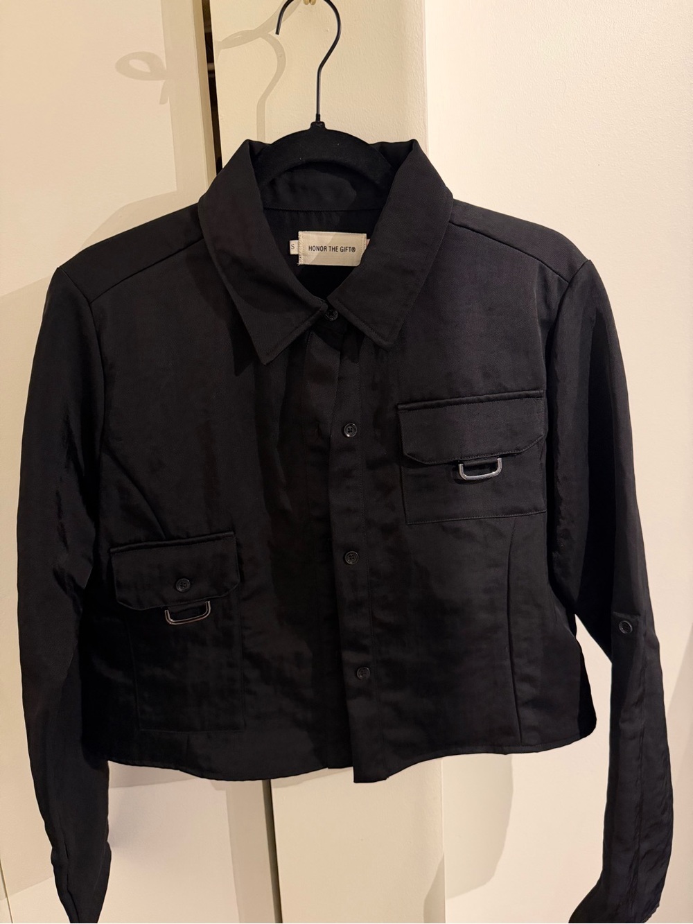 Honor The Gift Black Cropped Button-Front Utility Jacket